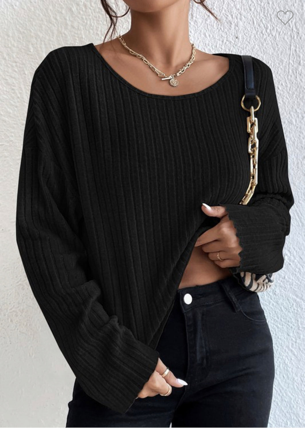 Black Loose Ribbed Top