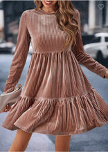 Load image into Gallery viewer, Velvet Ribbed Ruffled Dress
