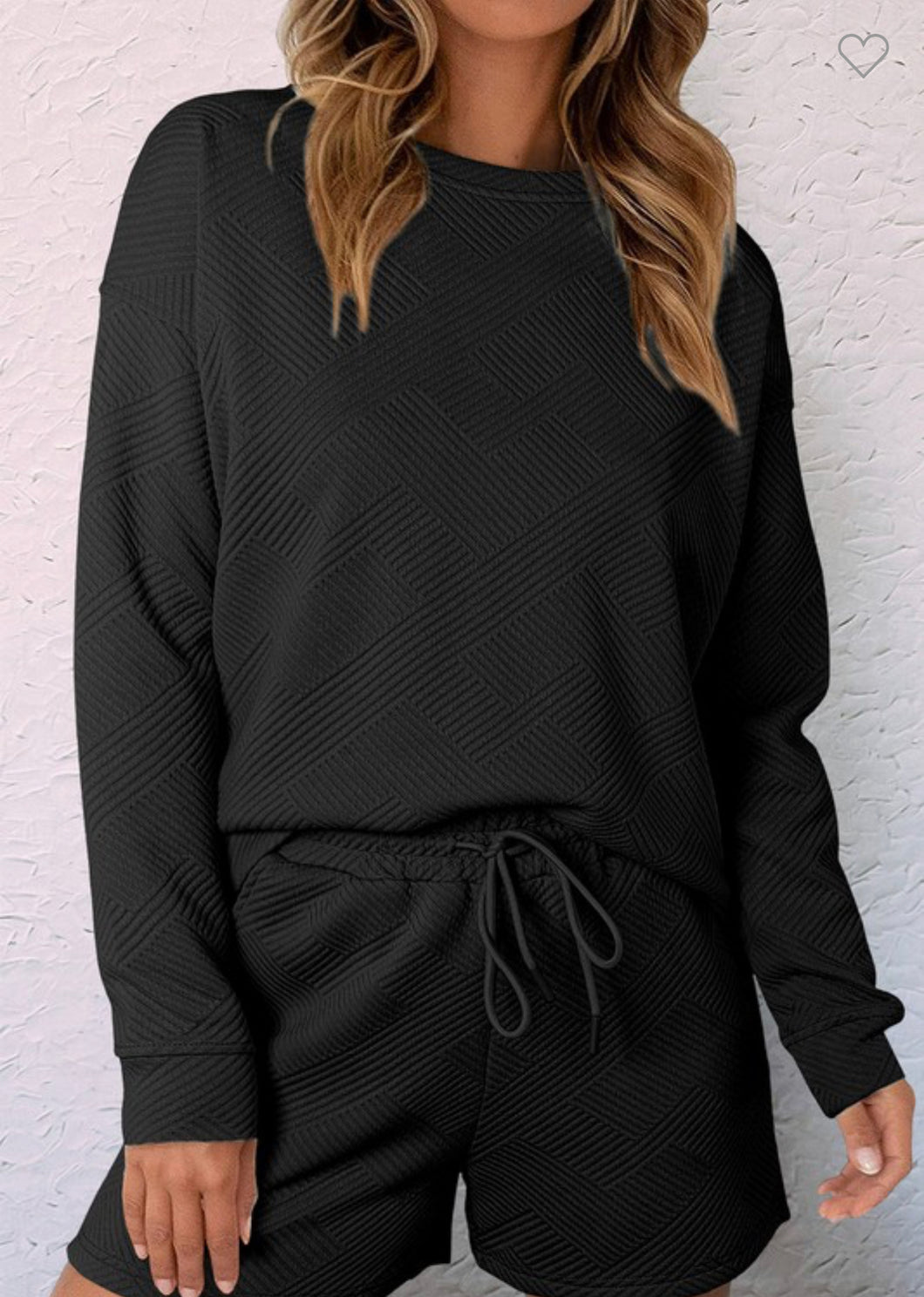 Textured Long Sleeve Top & Drawstring Short Set