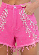 Load image into Gallery viewer, Hot Pink Rhinestone Fringe Shorts
