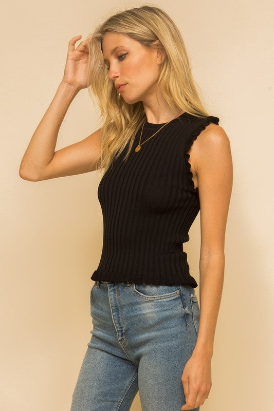 Black Sleeveless Frill Top