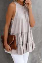 Load image into Gallery viewer, Beige Round Neck Ruffled Hem Top
