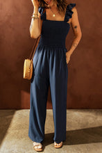 Load image into Gallery viewer, Blue Fashion Smocked Wide Leg Jumpsuit
