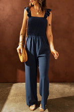 Load image into Gallery viewer, Blue Fashion Smocked Wide Leg Jumpsuit
