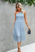 Load image into Gallery viewer, Blue One Shoulder Graphic Print Midi Dress
