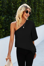 Load image into Gallery viewer, Black One Shoulder Solid Ruffle Loose Top
