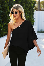 Load image into Gallery viewer, Black One Shoulder Solid Ruffle Loose Top
