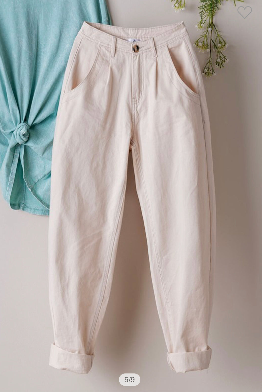 Cream Pleated High Rise Jeans