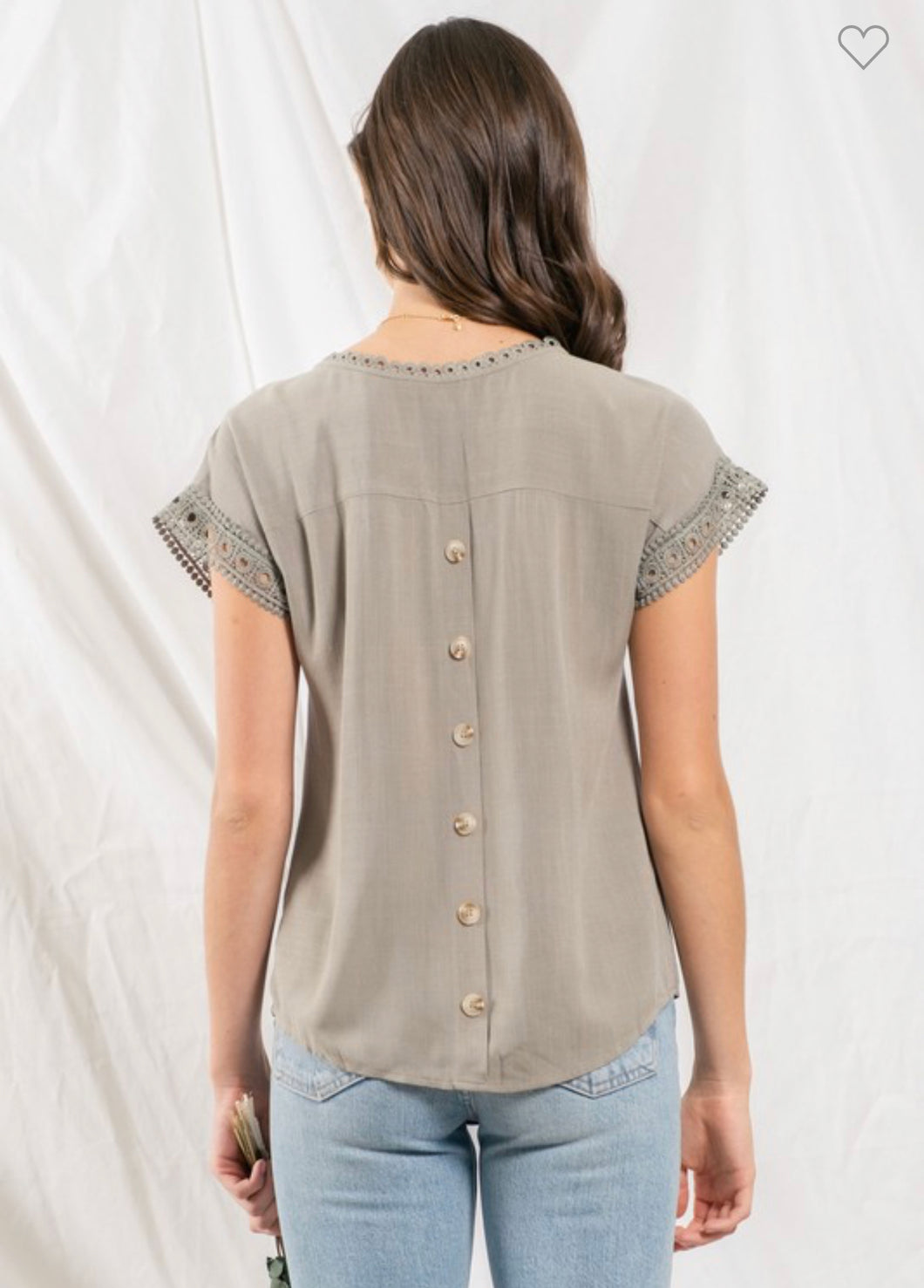 Sage Lace Trim Woven Top